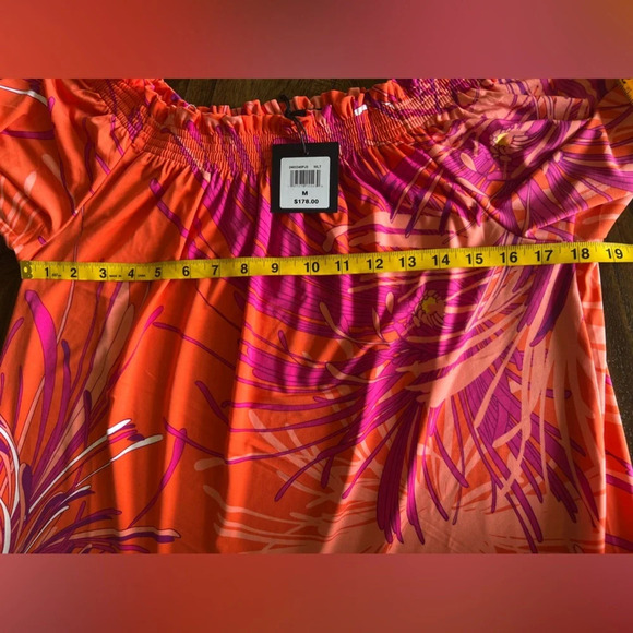 Trina Turk Off-Shoulder Orange Pink Floral Print Dress Women’s Size M NWT - Picture 6 of 7